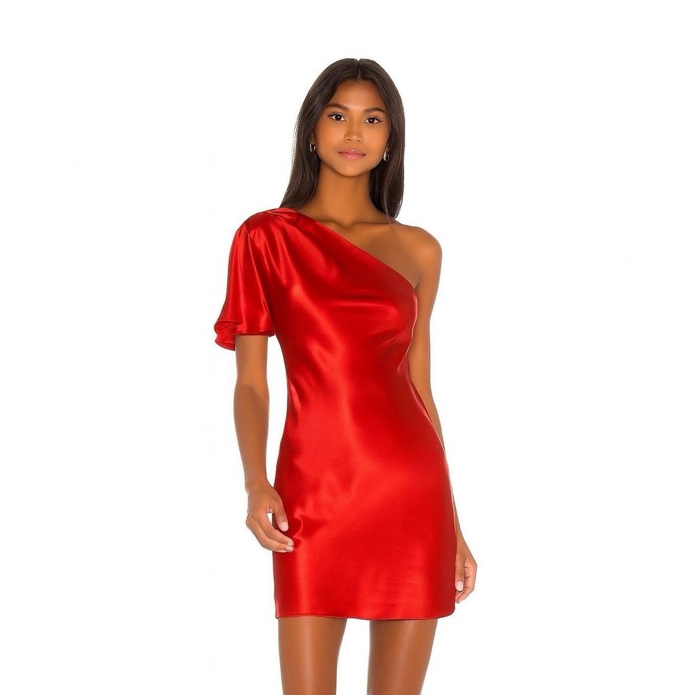 Fleur du Mal Silk One Shoulder Bias Mini Dress Scarlet Red - Size 4